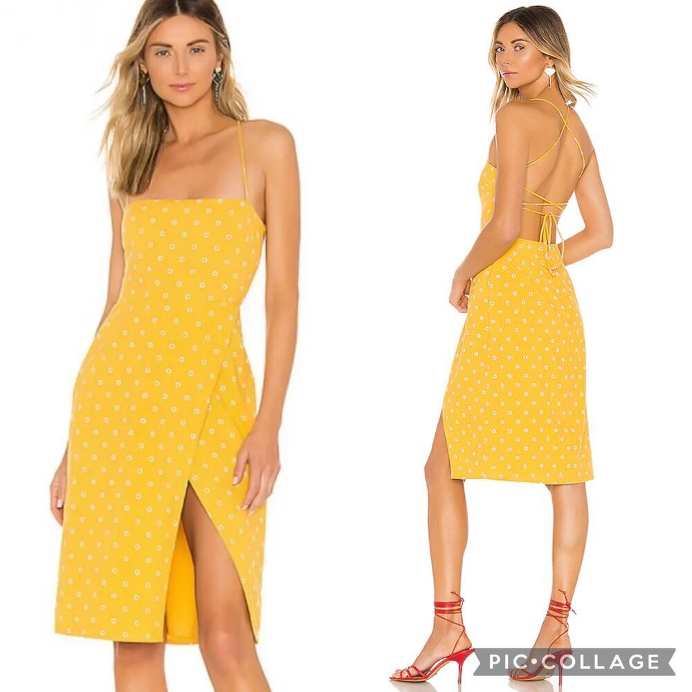 Majorelle Mila Yellow Daisy Floral Tie Back Slit Midi Dress XS